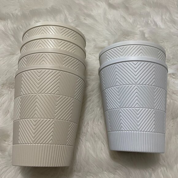 (Set of 6) 5" plastic textured pattern planter pots 2 gray-white & 4 beige - Picture 9 of 10